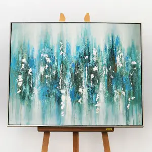 Mineral Aqua Haze Abstract Canvas with Brushed Silver Frame 100x80cm