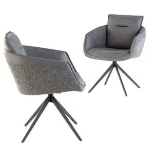 Set of 2 Cleo Grey Boucle Fabric Textured Fabric Mix Dining Chair Black Legs