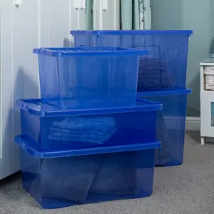 Wham 5 Piece Multisize Crystal Stackable Plastic Storage Box & Lid Set Tint Spectrum Blue