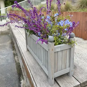 Wooden Grey Rectangular Planter Garden Flower Display Box Plant Pot Raised Bed Trough