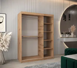 Seville Mirrored Sliding Door Wardrobe with Shelves and Hanging Rails in Oak Artisan (H)2000mm (W)1500mm (D)620mm