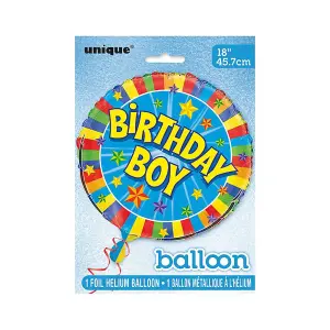 Unique Party Birthday Boy Round Foil Balloon Multicoloured (One Size)