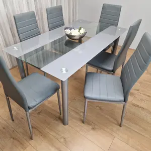 Grey kitchen dining table set and 6 Chairs dining room Furniture