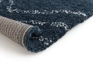 GoodHome Manzo Dark blue Striped Medium Rug, (L)170cm x (W)120cm