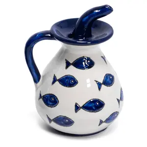 Signature Hand Painted Blue Fish Ceramic Kitchen Dining Fluted Pourer Dispenser (H) 16cm