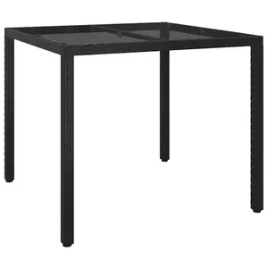 Berkfield Garden Table 90x90x75 cm Tempered Glass and Poly Rattan Black