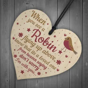 Red Ocean Robins Are Loved Ones From Heaven Hanging Wooden Heart Plaque Dad Mum Memorial Bauble Xmas Sign