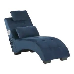 Velvet Chaise Lounge with Bluetooth Speaker USB Port Blue SIMORRE