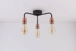 HARPER LIVING 3 Light Ceiling Light, Black with Copper, E27/ES Cap Type, Drop-Arms