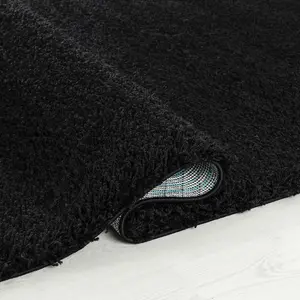 Wadan 160x230cm Black Shaggy Rug - Rectangular Soft Touch Thick Pile Modern Area Rug - Rugs for Living & Bedroom Non Shedding