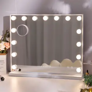 VANITII GLOBAL Hollywood Bluetooth Vanity Makeup Mirror with Lights 15 LED Standing Mirror Wall