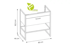 800 Bathroom Vanity Unit with Drawer Industrial Cabinet Black Steel Oak Finish Loft Freestanding Brook