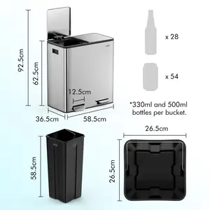 60L Compartment Bins Step On Multi-Compartment Rubbish & Recycling Bin - 60L Stainless Steel