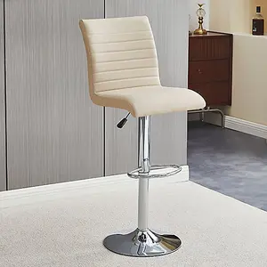 Caprice White High Gloss Bar Table With 4 Ripple Taupe Stools