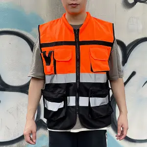 Reflective work clothes multi-pocket reflective clothing construction site vest vest Orange