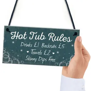 Red Ocean Funny Hot Tub Rules Novelty Hanging Garden Shed Plaque Jacuzzi Pool Funny Gift Sign