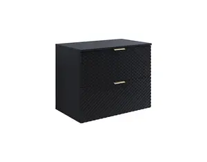 Laura 48 Floating Vanity Unit W800mm H630mm D490mm - Black Gloss with Gold Handles and Modern Floating Design