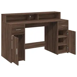 Berkfield Desk with LED Lights Brown Oak 140x55x91 cm Engineered Wood