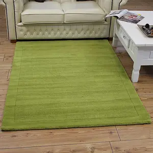 Green Simple and Stylish Wool Modern Plain Handmade Rug for Living Room and Bedroom-60cm X 120cm