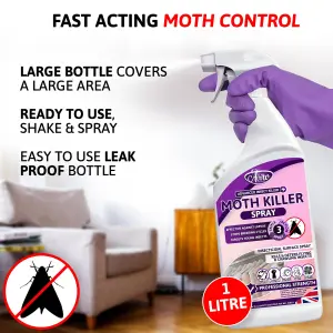 Aviro Moth Killer Spray - Fast Acting Moth Repellent for Wardrobes & Carpets For Immediate & Long-Lasting Protection. 1 Litre