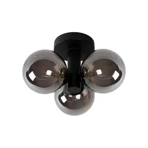 Lucide Trudy Modern Flush Ceiling Light Bathroom 28cm - 3xG9 - IP44 - Black