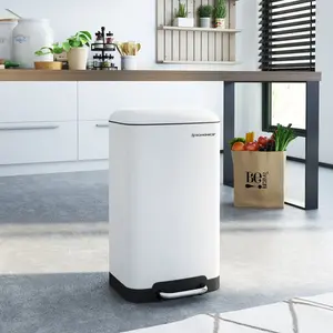 Kitchen 30 Litre Step On Rubbish Bin White