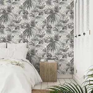 GDUK Geometric Leaf Melun Textured Wallpaper, Grey Gold