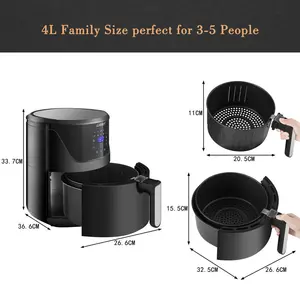 5L Air Fryer, Family Size Hot Air Fryer 1400W Digital Touchscreen With 10 Presets, Removable Basket, Timer & Temperature Control For Oil Free & Low Fat Healthy Cooking Black