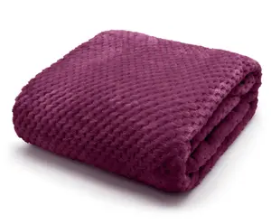 Waffle Luxury Flannel Fleece Throw Blanket Sofa Couch Waffle Teddy Soft All Seasons Bed Throw Blanket 150x200CM-Plum