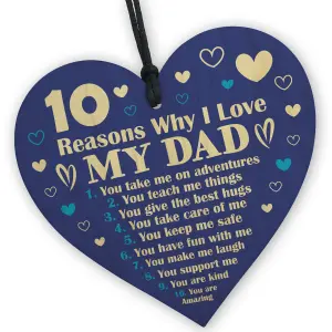 Red Ocean 10 Reasons Why I Love My Dad Sign Gift For Fathers Day Birthday From Daughter Son Wood Heart