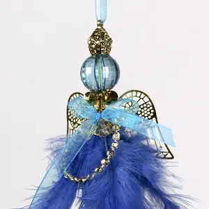 Acrylic Crystal Angel with Feather Hanging Figurine Ornament Blue/Gold / 12cm H x 6cm W x 5cm D