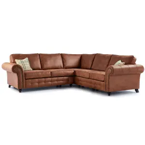 Oakland Corner Sofas (5 Seaters) Tan  Leather Air L Shaped Chesterfield Suite