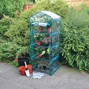 Hardys 4 Tier Mini Greenhouse - PVC Garden Growhouse with Reinforced Steel Frame, Easy Assembly, Thick PVC Cover, Roll Up Front