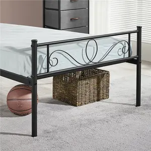 Yaheetech Black 3ft Single Metal Bed Frame with Scroll Design Headboard and Footboard