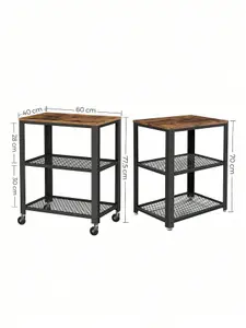 VASAGLE Serving Cart Trolley, Industrial Kitchen Rolling Utility Cart, Heavy Duty Storage Organiser, Wheels