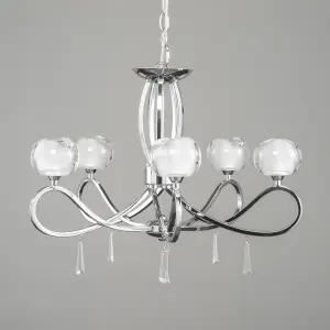 Litecraft Marta Chrome 5 Lamp Glass Ceiling Pendant Light