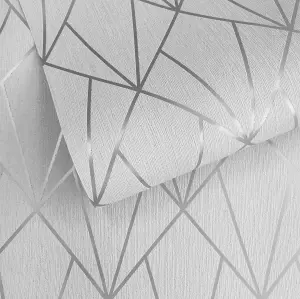 Muriva Silver Geometric Metallic & glitter effect Embossed Wallpaper