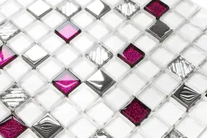 Glass mosaic on mesh for bathroom or kitchen 300mm x 300mm - Pink Queen