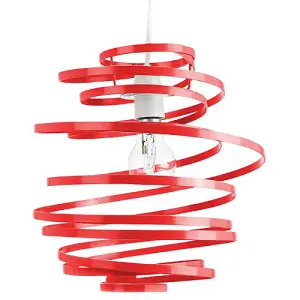 Contemporary Red Gloss Metal Double Ribbon Spiral Swirl Ceiling Light Pendant