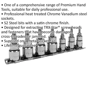 7pc TRX Star Socket Bit Set - 1/4" & 3/8" Square Drive - Damaged & Stripped Bolt