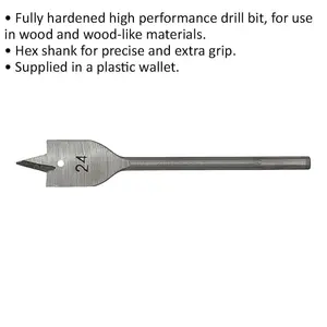 High Performance 24mm x 152mm Hardened Wood Drill Bit with Hex Shank for Precision Woodworking