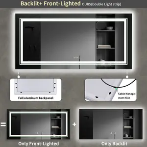 LED Illuminated Bathroom Mirror Fog Free Touch Sensor 78cm H x 151cm W