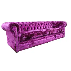 Chesterfield Crystal 4 Seater Lustro Glamour Pink Velvet Fabric Sofa In Classic Style