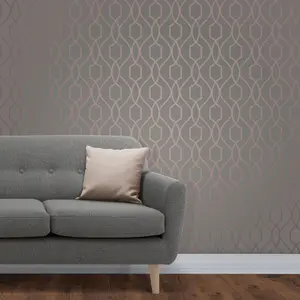 GoodHome Newland Grey Metallic effect Geometric Smooth Wallpaper