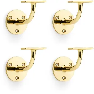 4 PACK - Heavy Duty Stair Handrail Bannister Bracket Arm Polished Brass 82mm Proj Holder