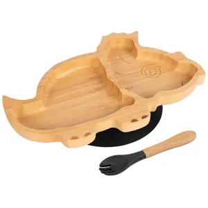 Bamboo Dinosaur Baby Weaning Plate & Fork Set - Black