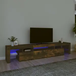 Berkfield TV Cabinet with LED Lights Smoked Oak 215x36.5x40 cm