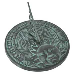 Sundial Ornament in Verdigris Cast Iron Sun Face