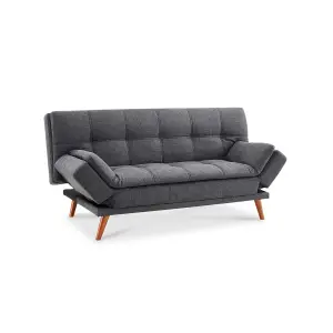 Duncan Fabric Sofa Bed With Wooden Legs and Adjustable Armrests, Dark Grey