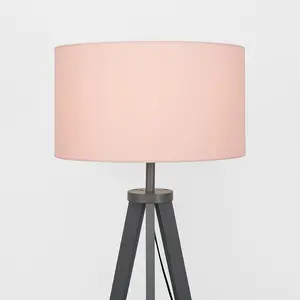 Ismay 149 cm Morrigan Wood Tripod Floor Lamp with Shelf & XL Reni Shade Grey / Pink / Yes